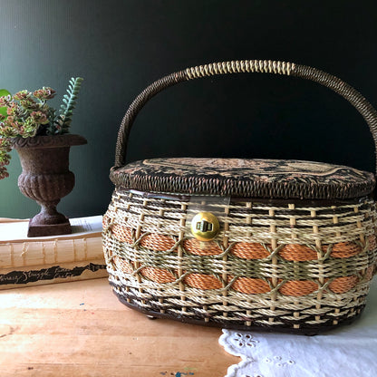 Wicker Sewing Basket with Removable Tray (c.1970s)
