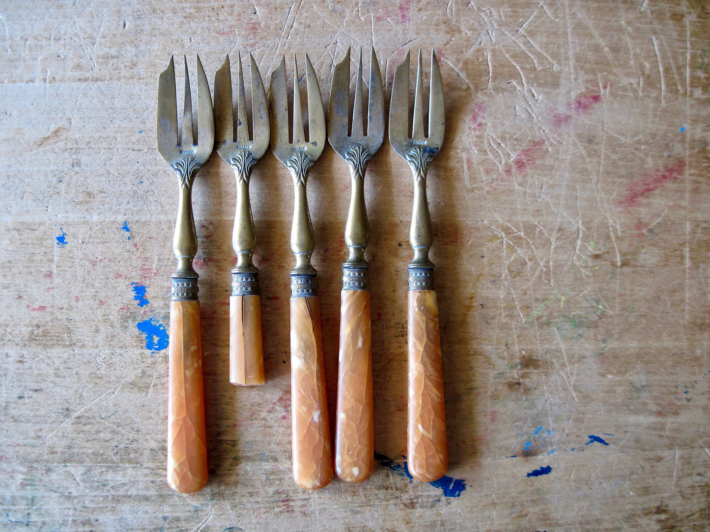 Antique French Brass & Celluloid Flatware (c.1900s)