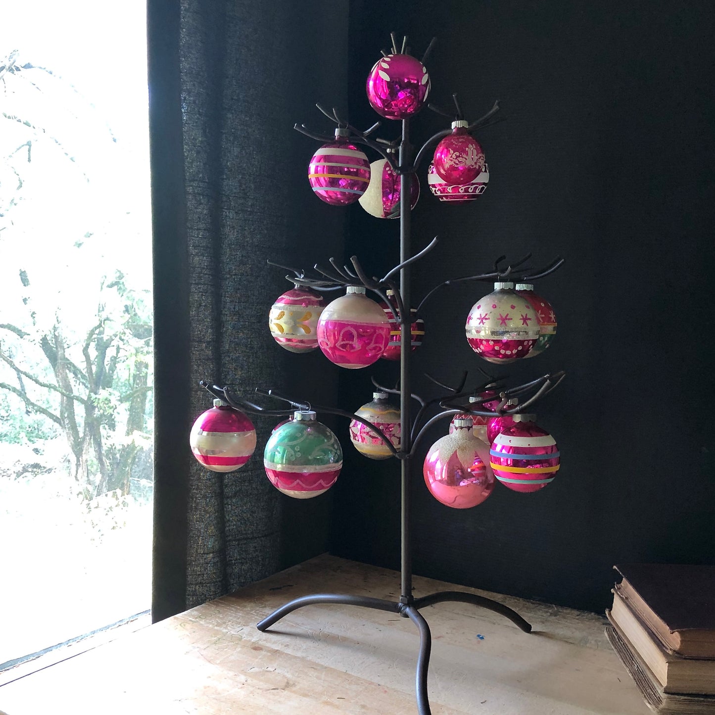 Large Set of Vintage Pink Christmas Ornaments (c.1950s)