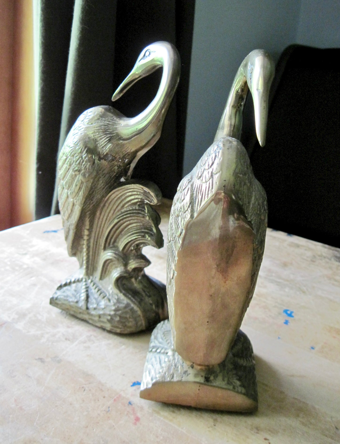 Vintage Brass Swan Bird Bookends (ca.1960s)