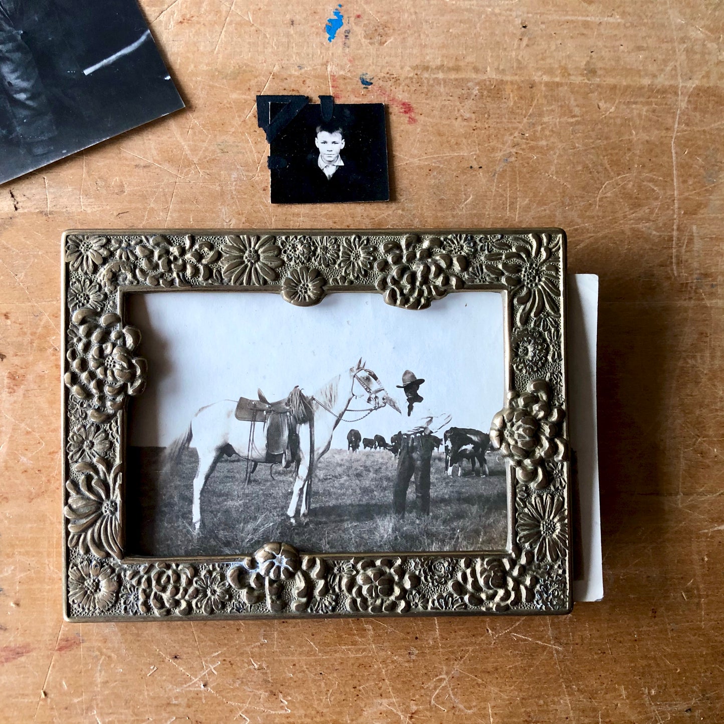 Antique Brass Tabletop Photo Frame (c.1900s)