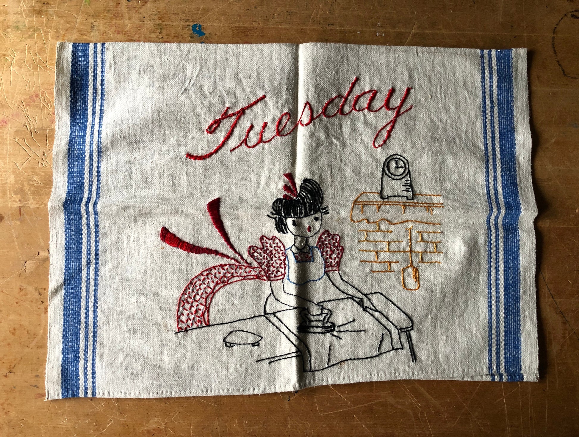 Embroidered Day of the Week Chores Kitchen Towels, (c.1960s)