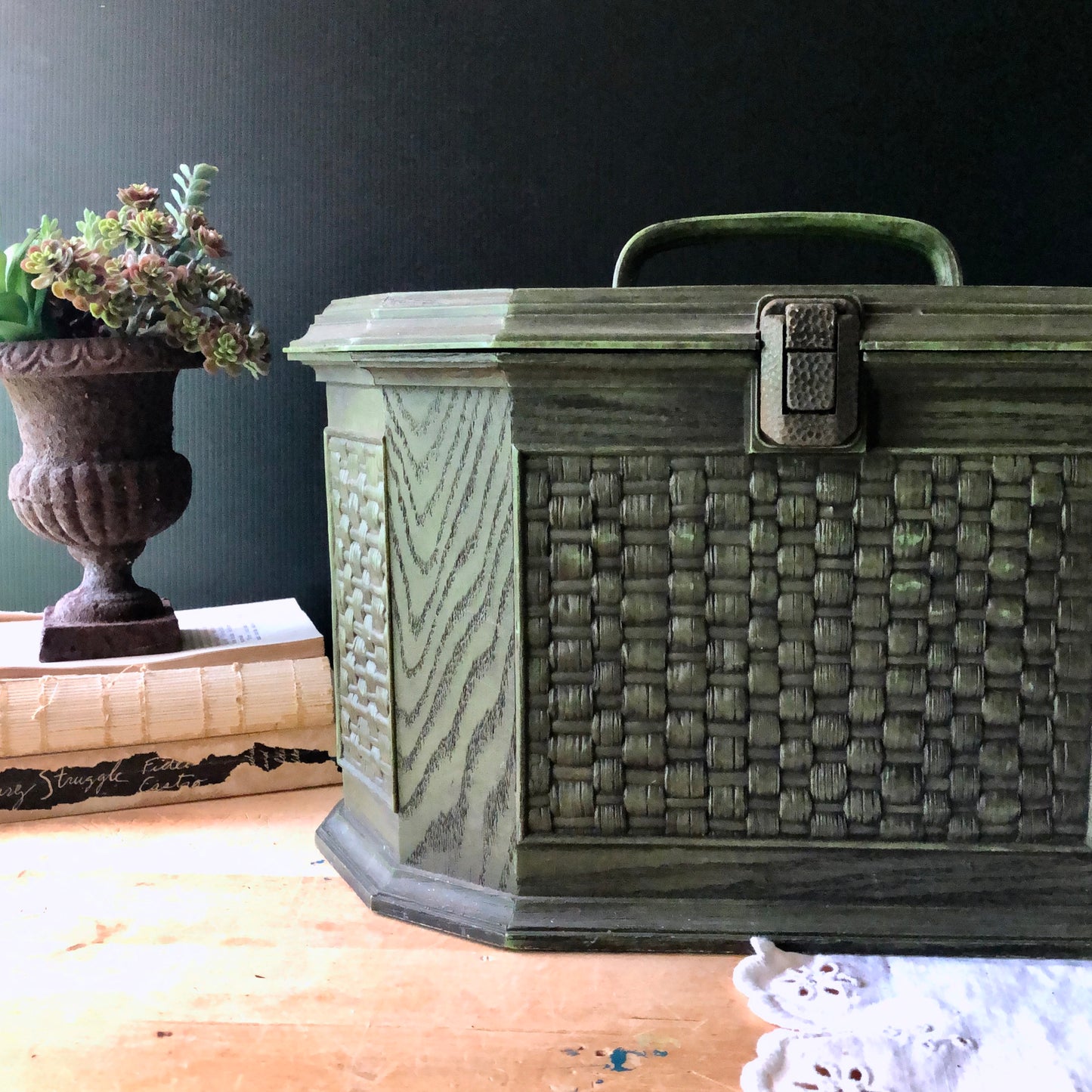 Large Avocado Green Plastic Sewing Box (c.1960's)