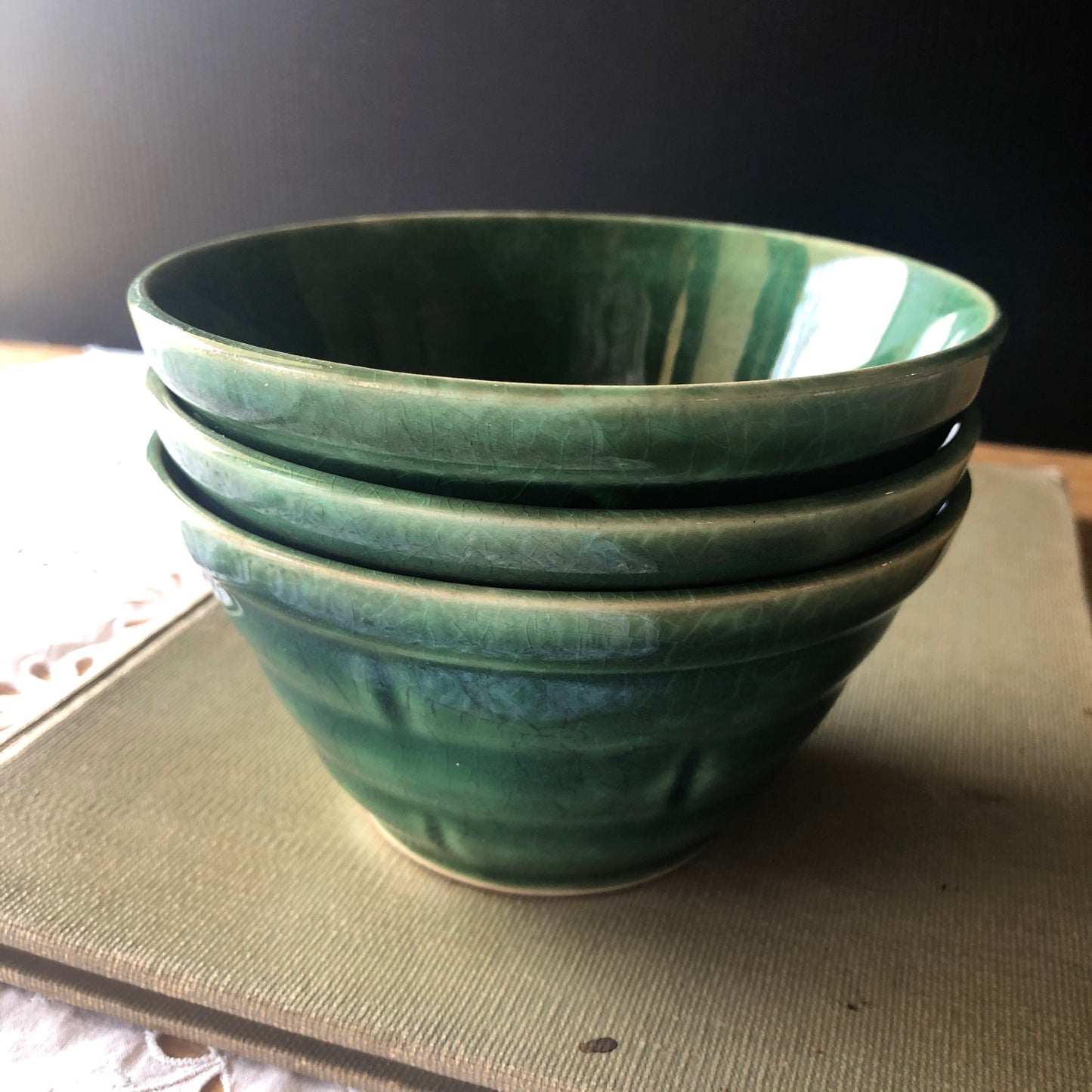 Green Vintage USA Pottery Bowls (c.1940s)