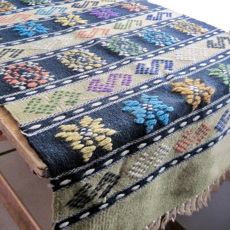 Vintage Southwestern Green and Black Wool Rug