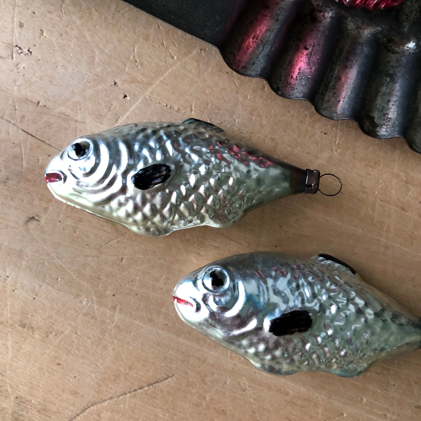 Antique German Mercury Glass Fish Ornaments (1900s)