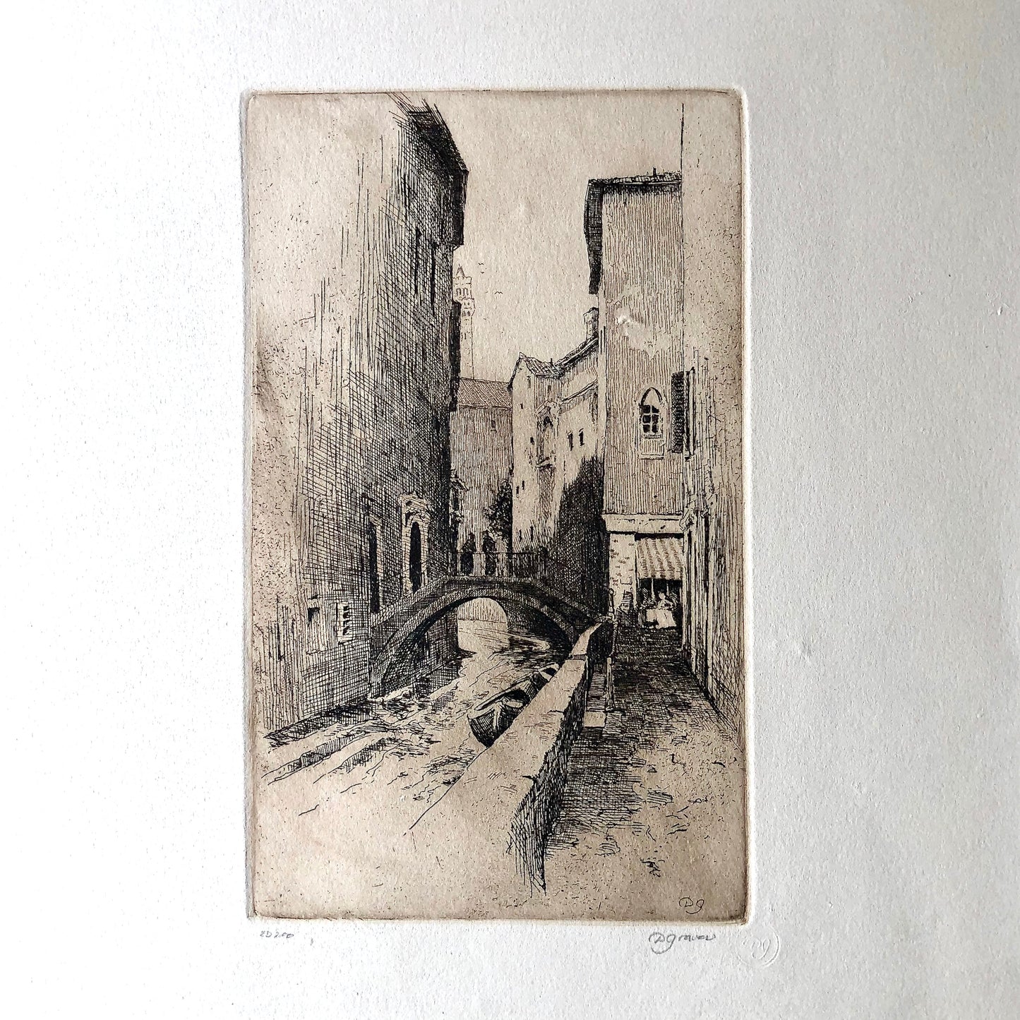 Vintage Etching of Venice Canal by Dan Graves (c.1970)