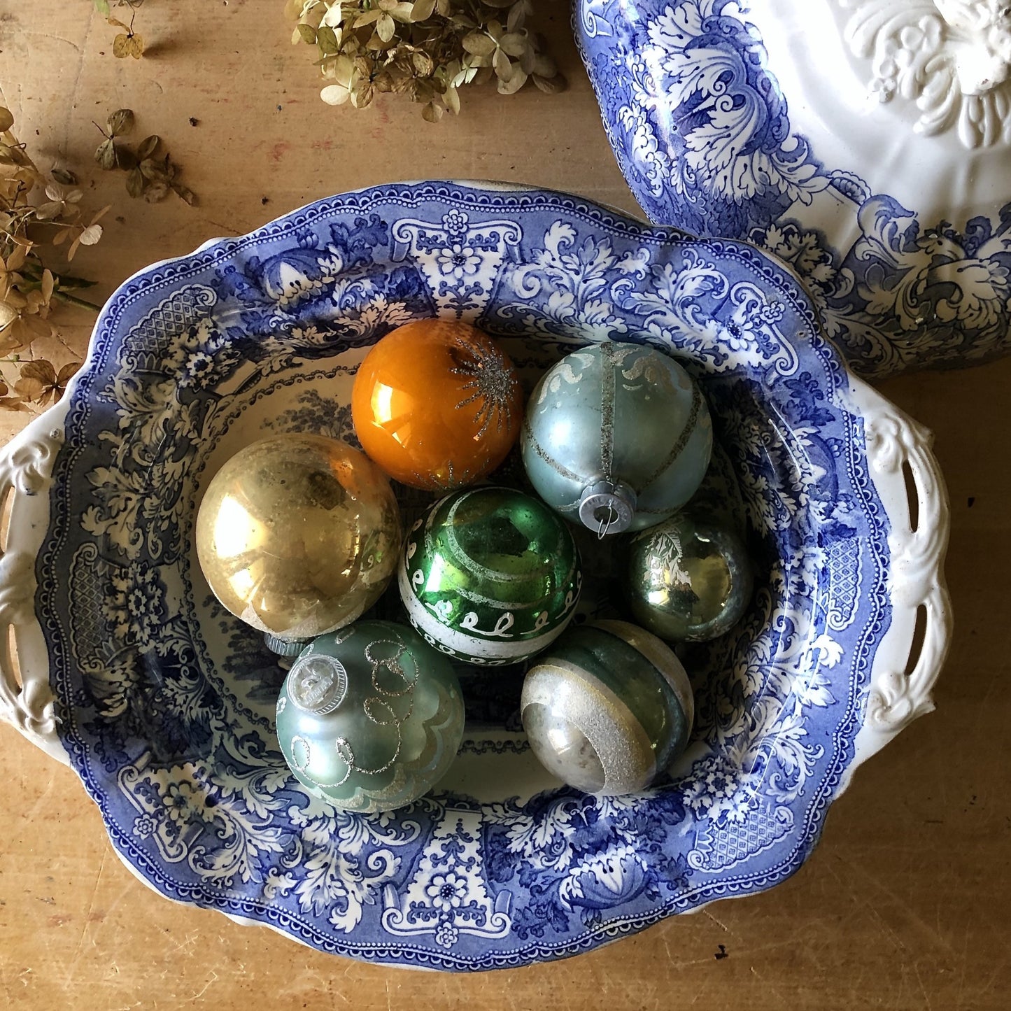 Antique Blue Transferware Covered Serving Dish (1800s)