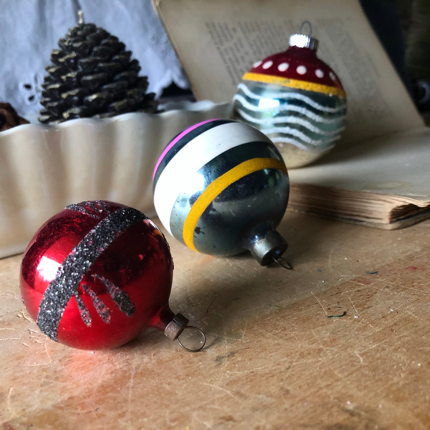 Vintage Striped Glass Ornaments (c.1940s)