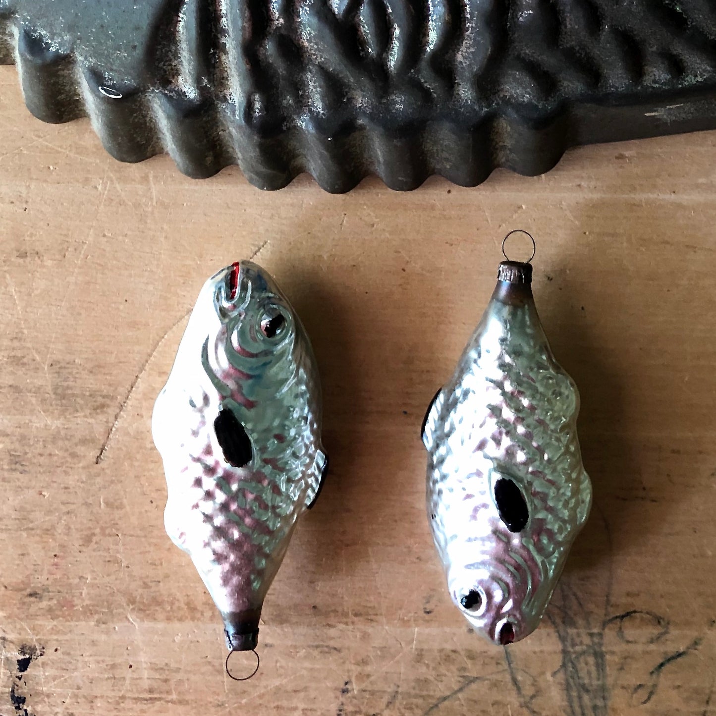 Antique German Mercury Glass Fish Ornaments (1900s)