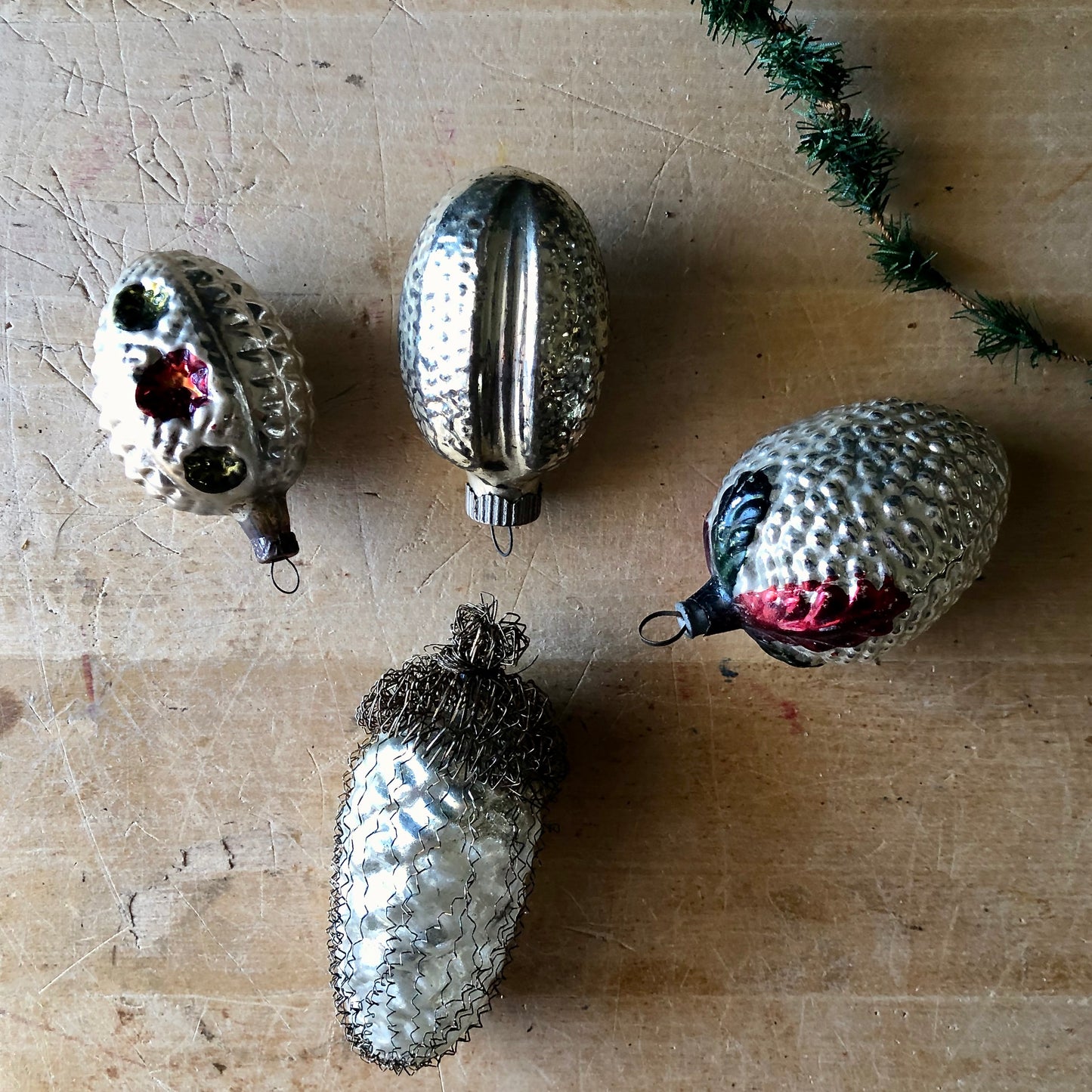 Antique Mercury Glass Pine Cone Ornaments (c.1920s)