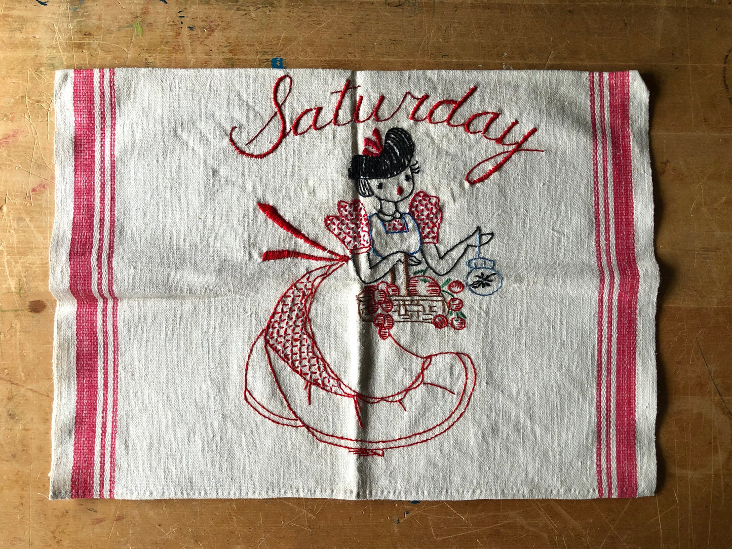 Embroidered Day of the Week Chores Kitchen Towels, (c.1960s)