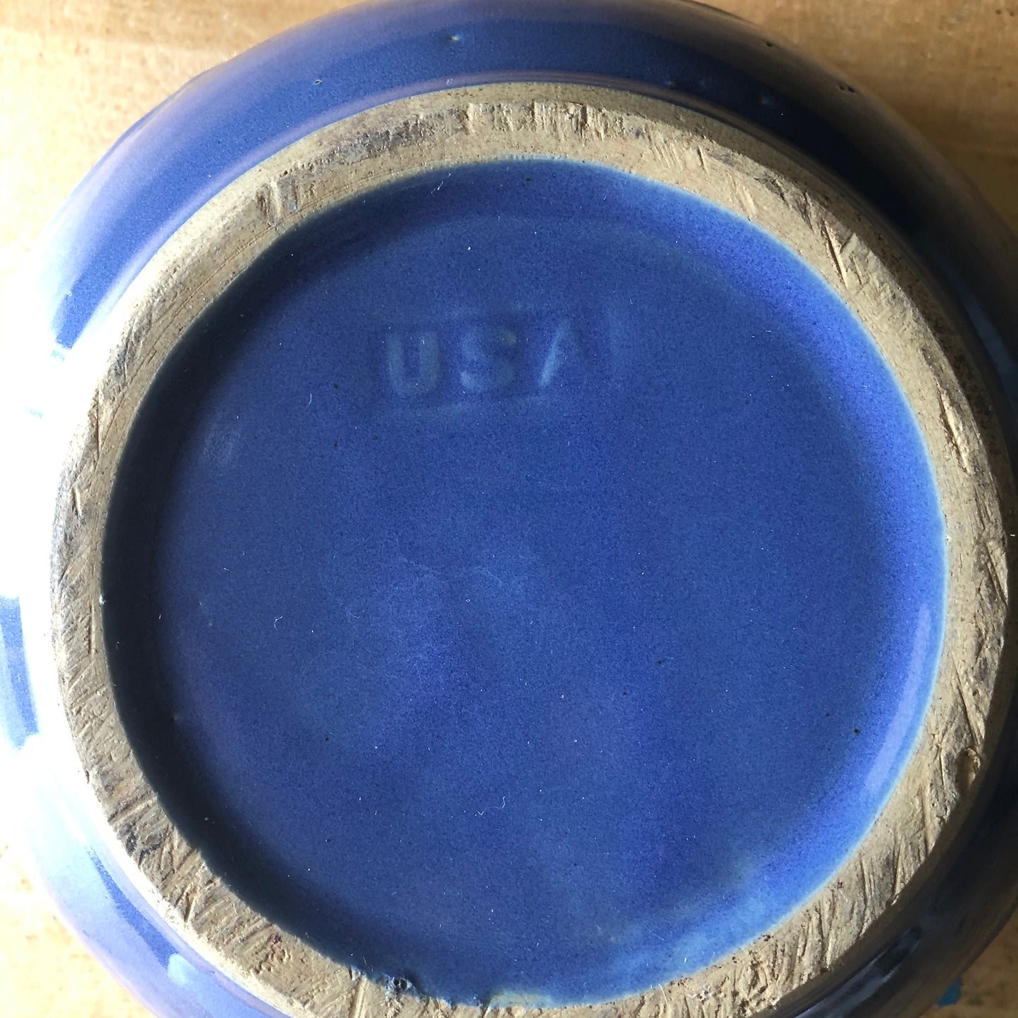 Vintage Farmhouse Blue Pottery Mixing Bowl