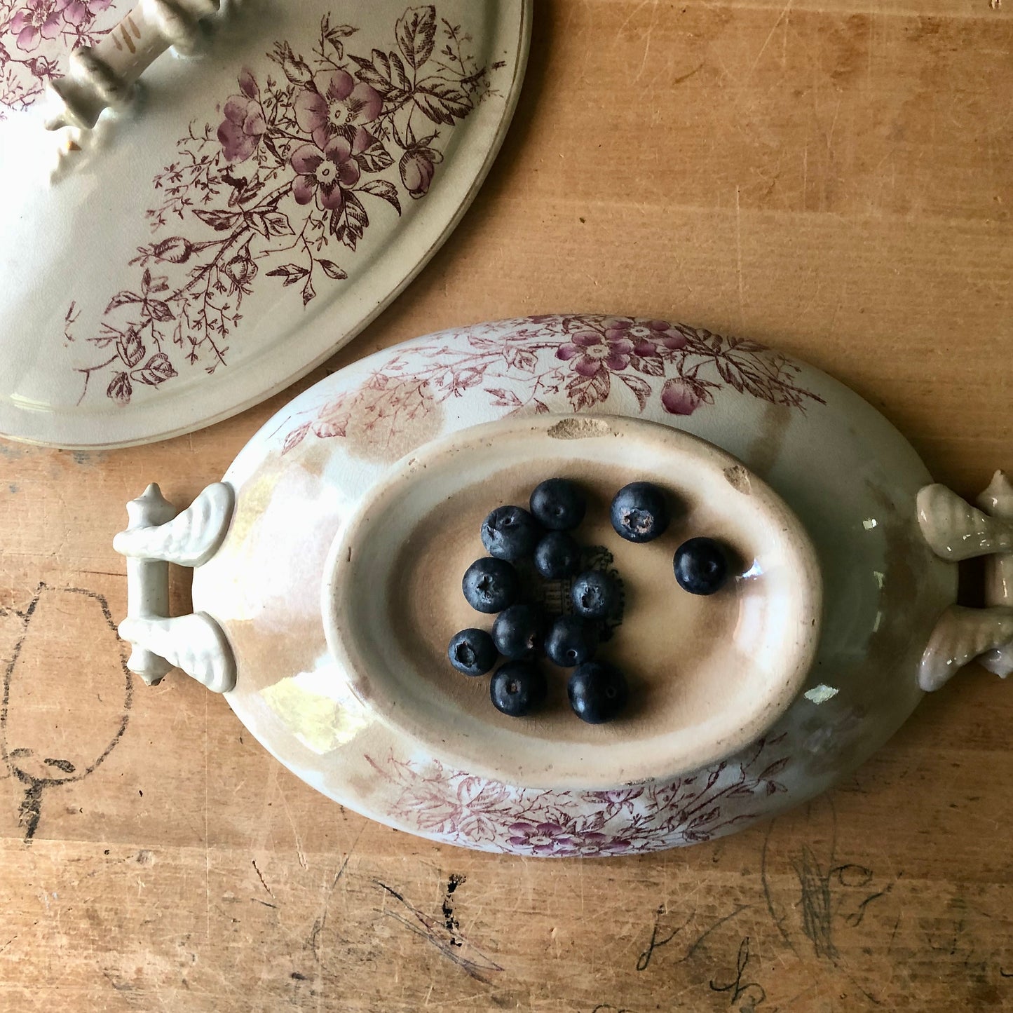 Red Transferware Ironstone Vegetable Dish (1880s)