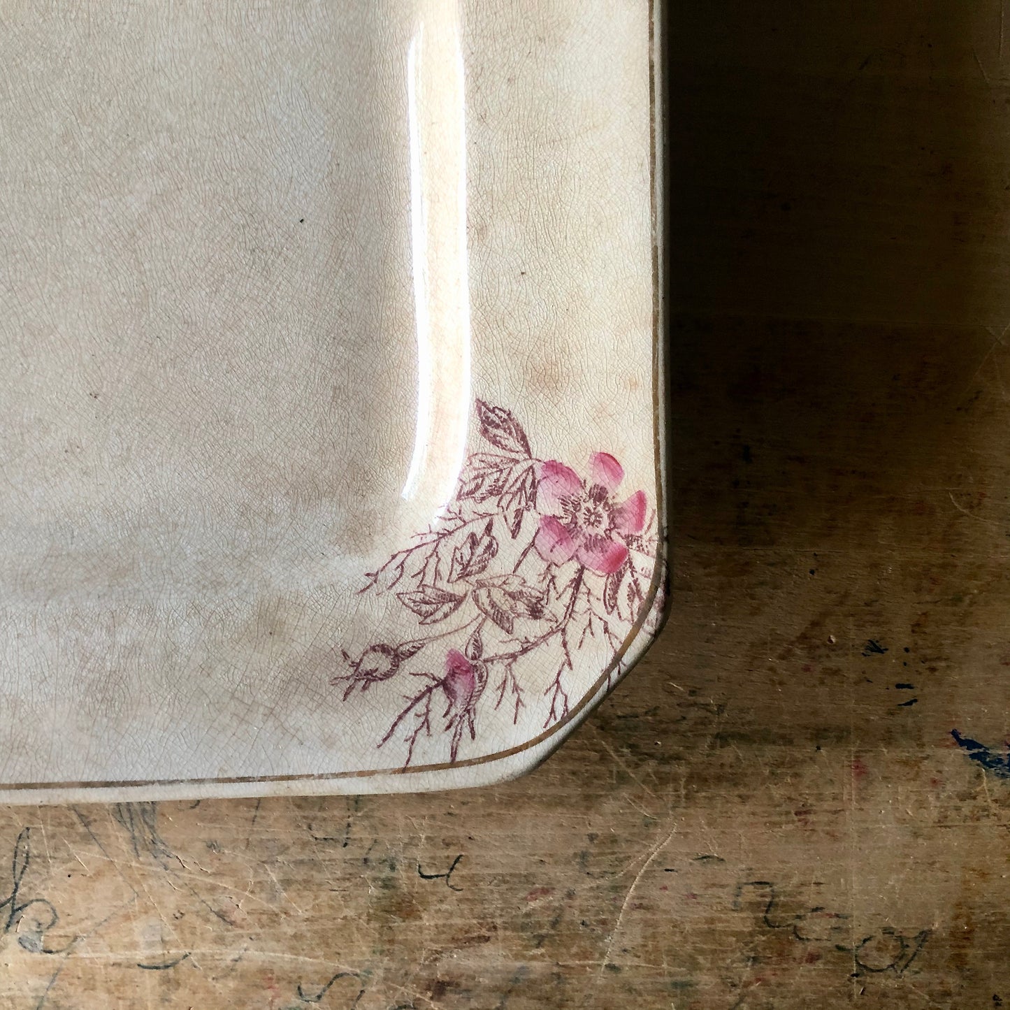 Red Transferware Antique Ironstone Platter (c.1800s)