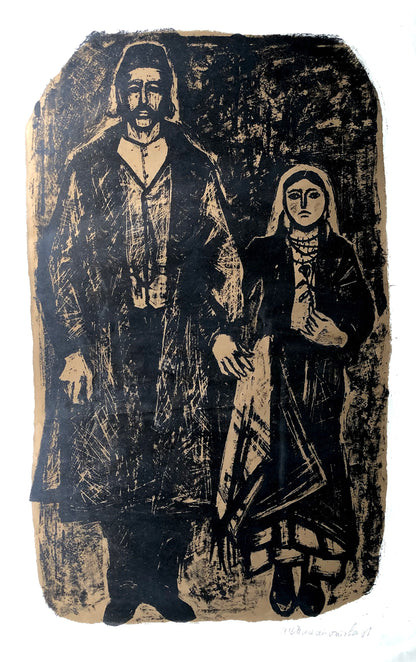 Vintage Art Lithograph of Man and Woman, (c.1961)