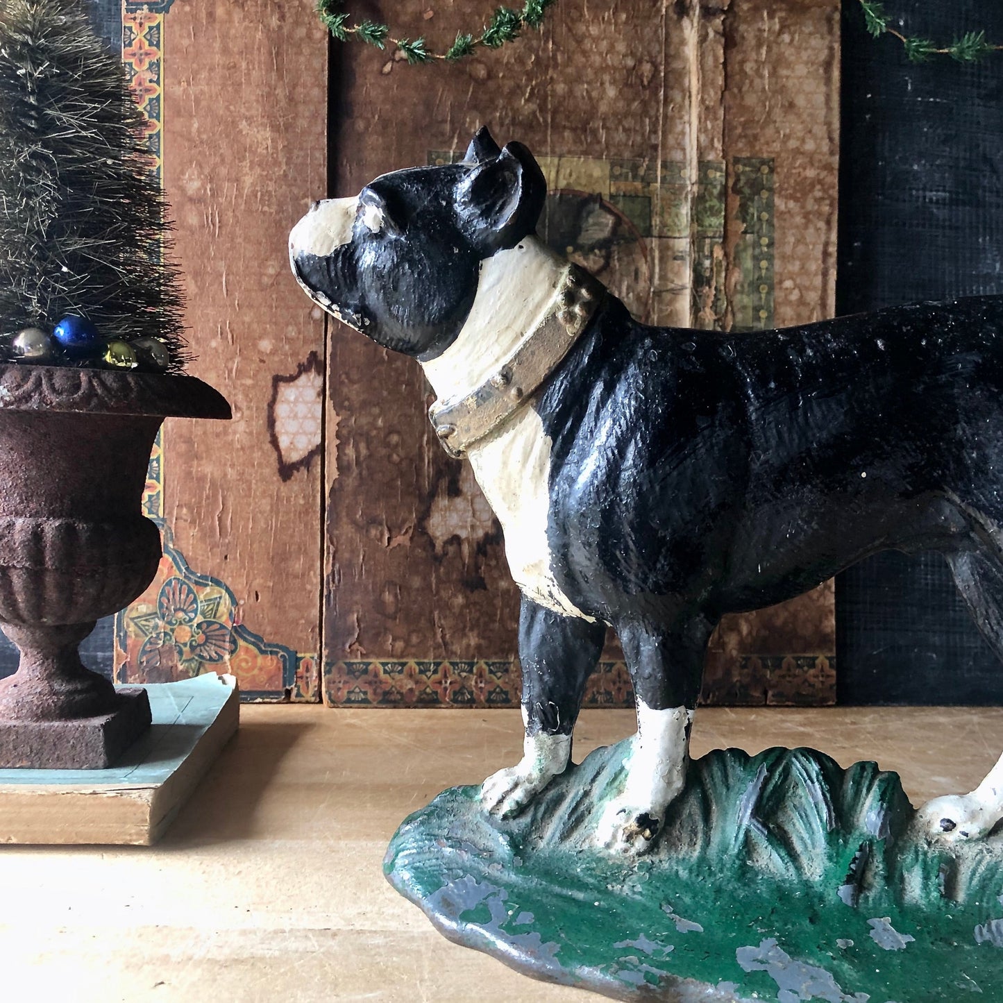 Boston Terrier Statue Antique Bulldog Doorstop Antique Cast Iron