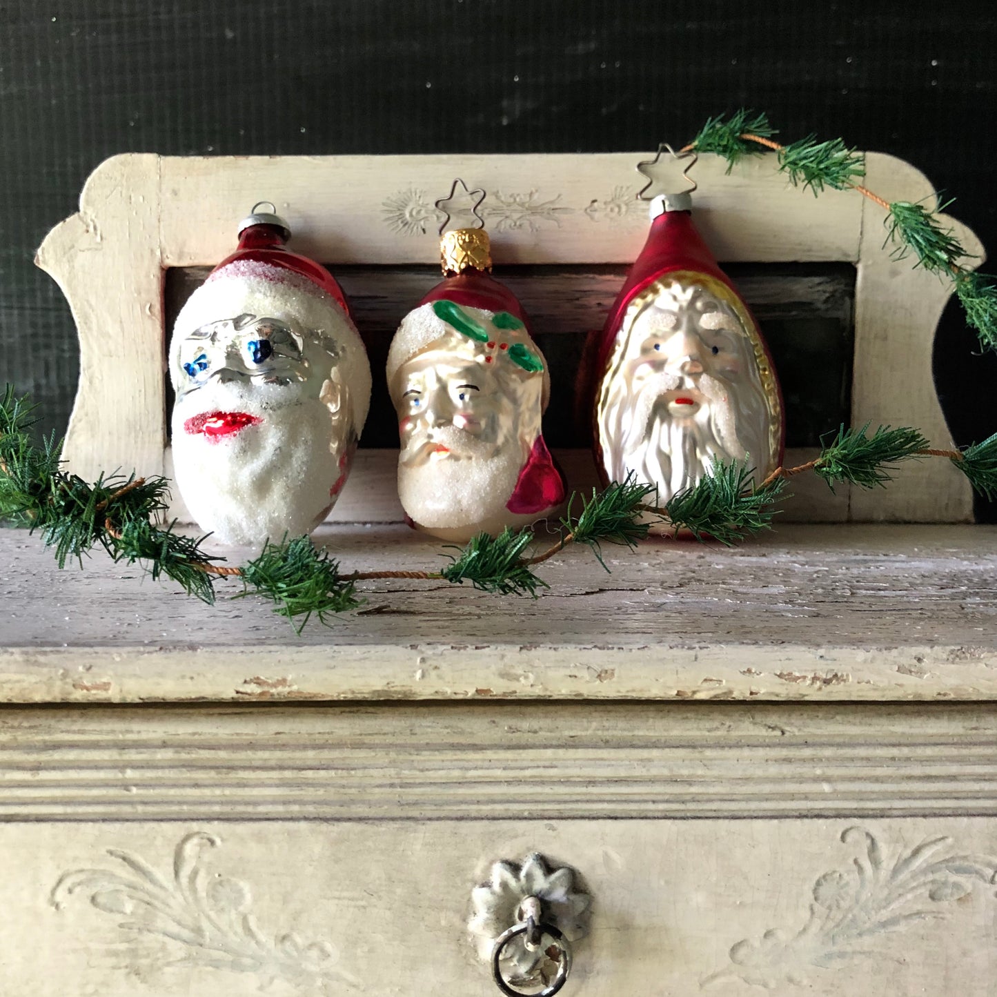 Vintage Santa Head Ornament Trio