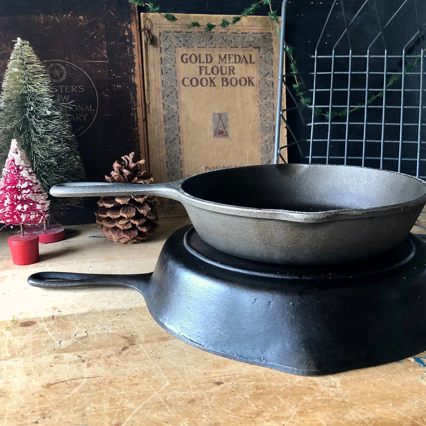 Vintage Lodge Cast Iron Skillets, Set of Two