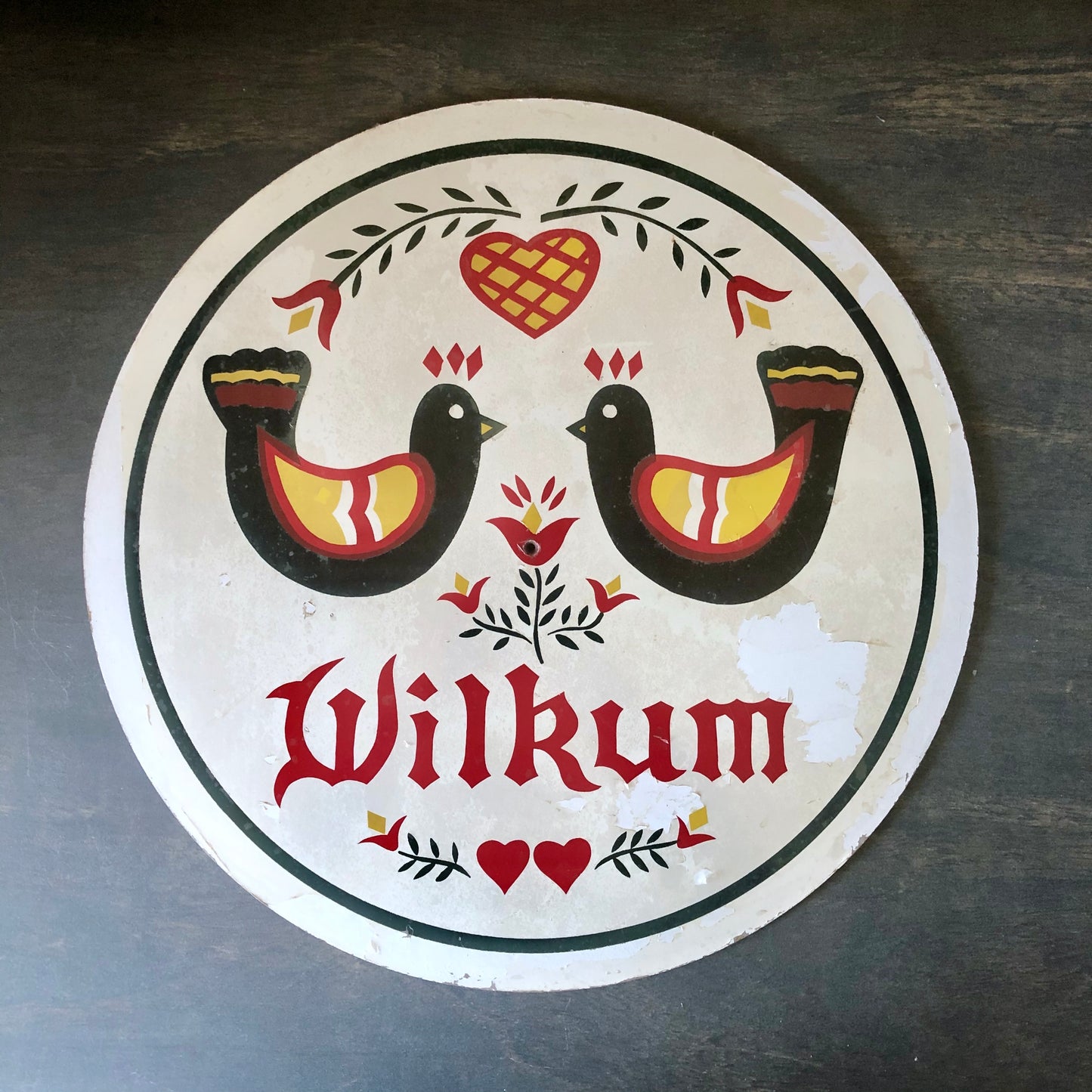 Vintage Pennsylvania Dutch Wilkum Hex Sign (c.1960s)