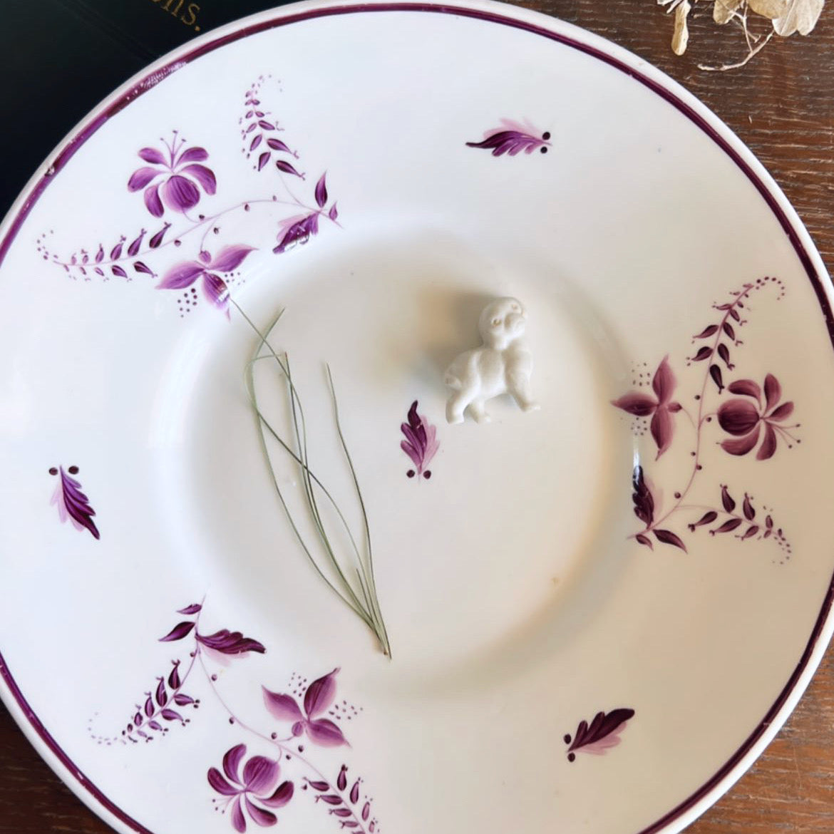 Antique Stoneware Plate with Wisteria Pattern