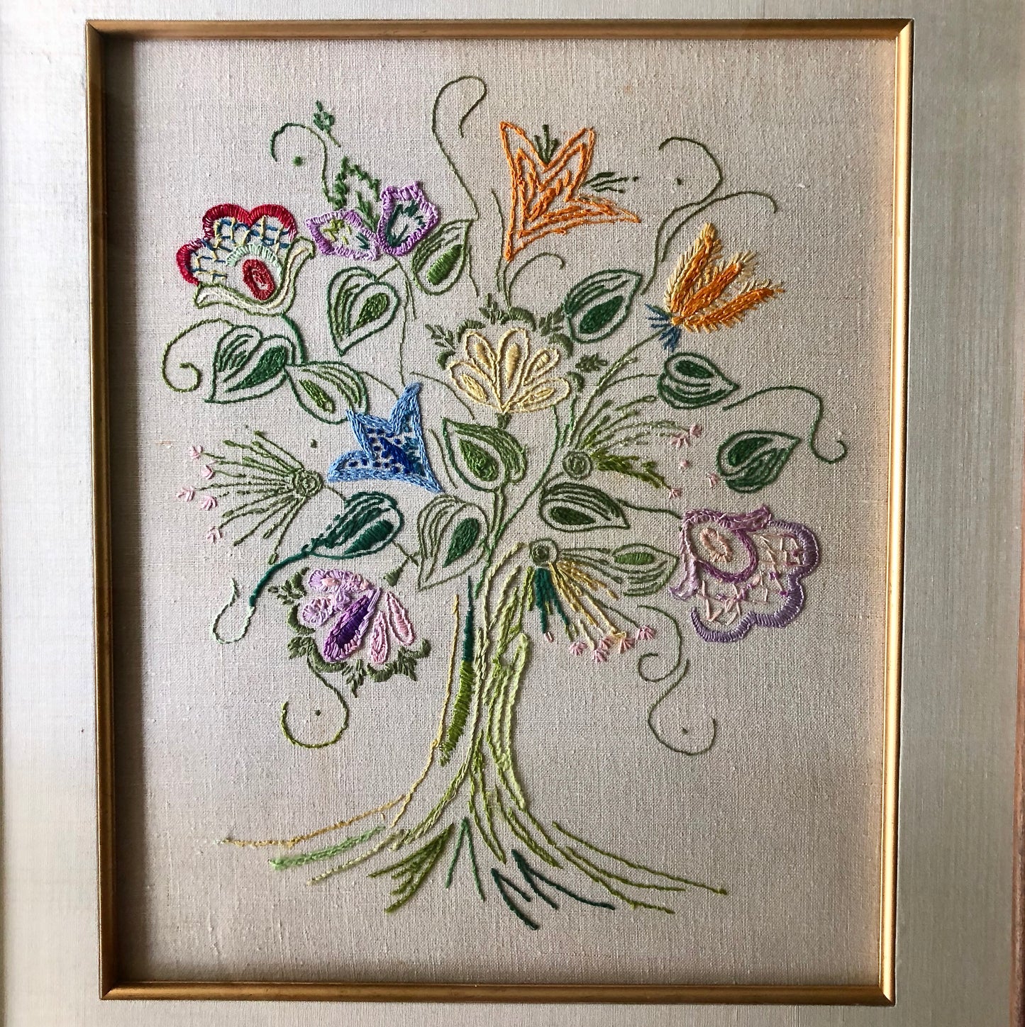 Mid Century Framed Floral Needlework Set (c.1960s)