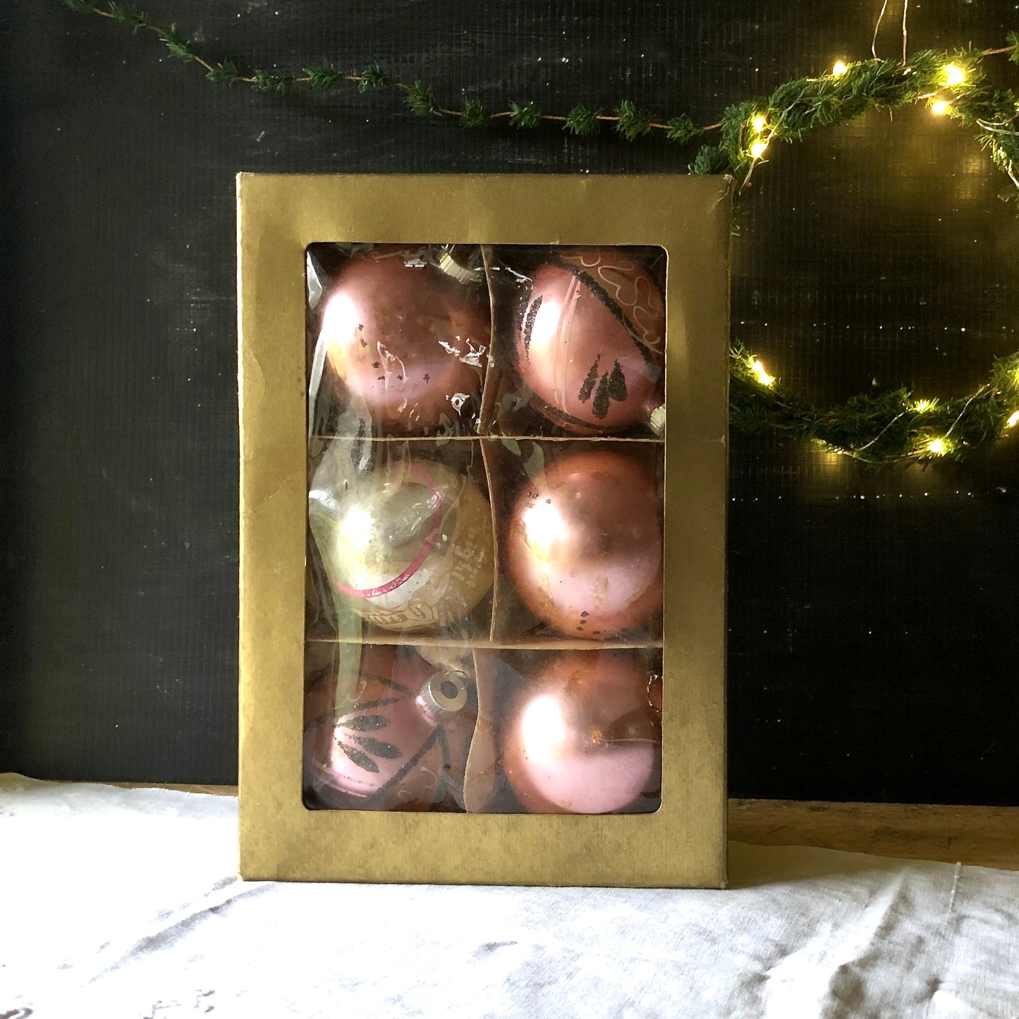 Pale Pink Shiny Brite Glitter Ornaments (c.1950s)