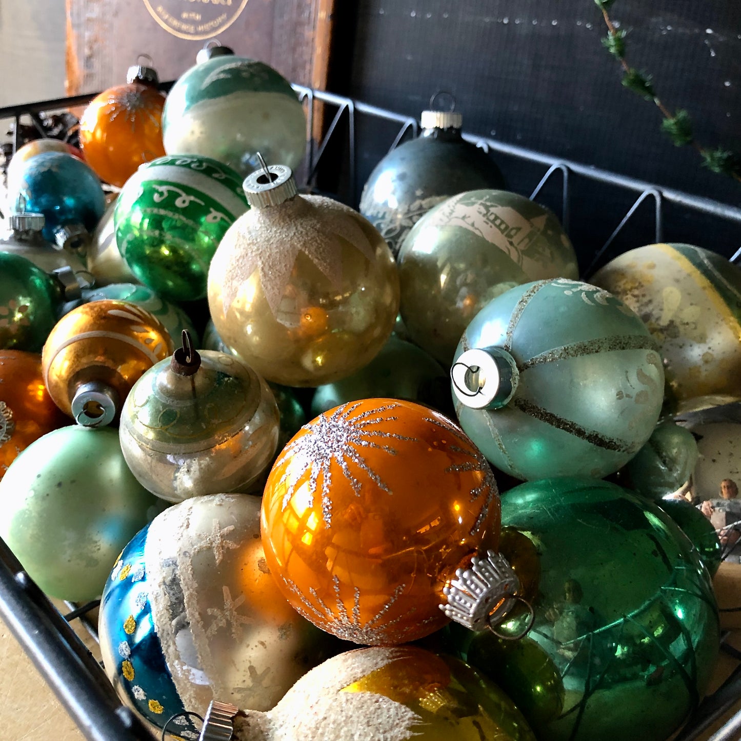 Large Group of Sea Glass Vintage Christmas Ornaments (c.1950s)