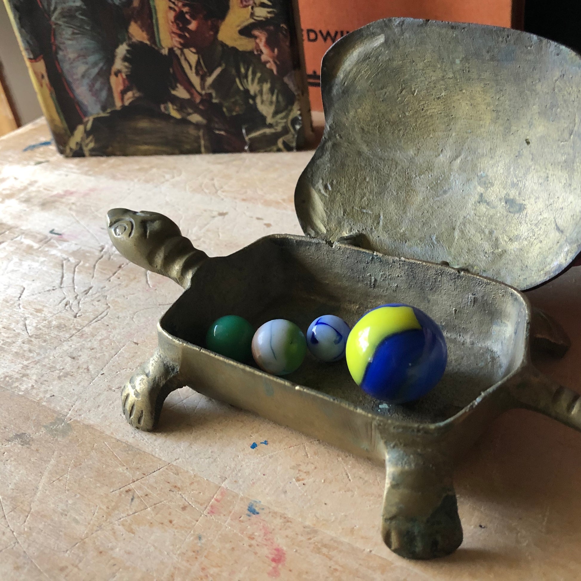 Vintage Brass Turtle Trinket Box (c.1970s)