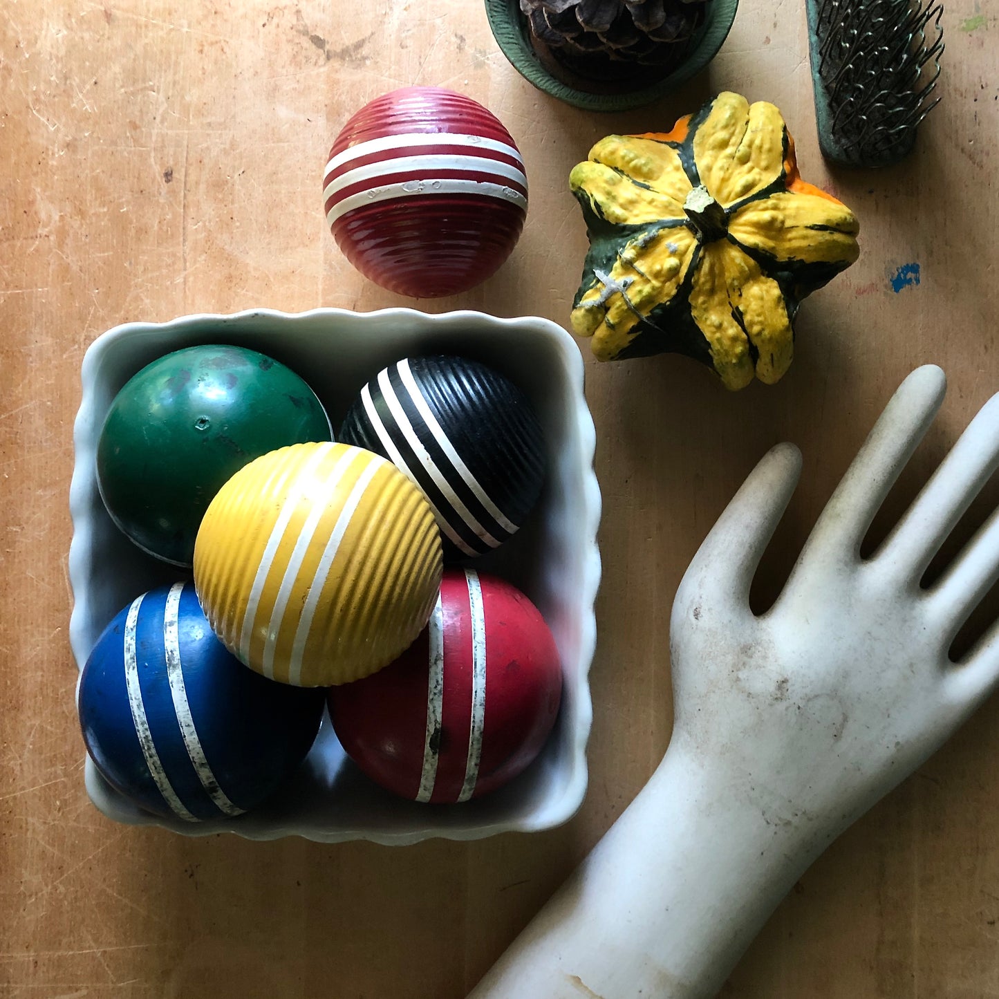 Vintage Wooden Striped Croquet Balls, Set of 6