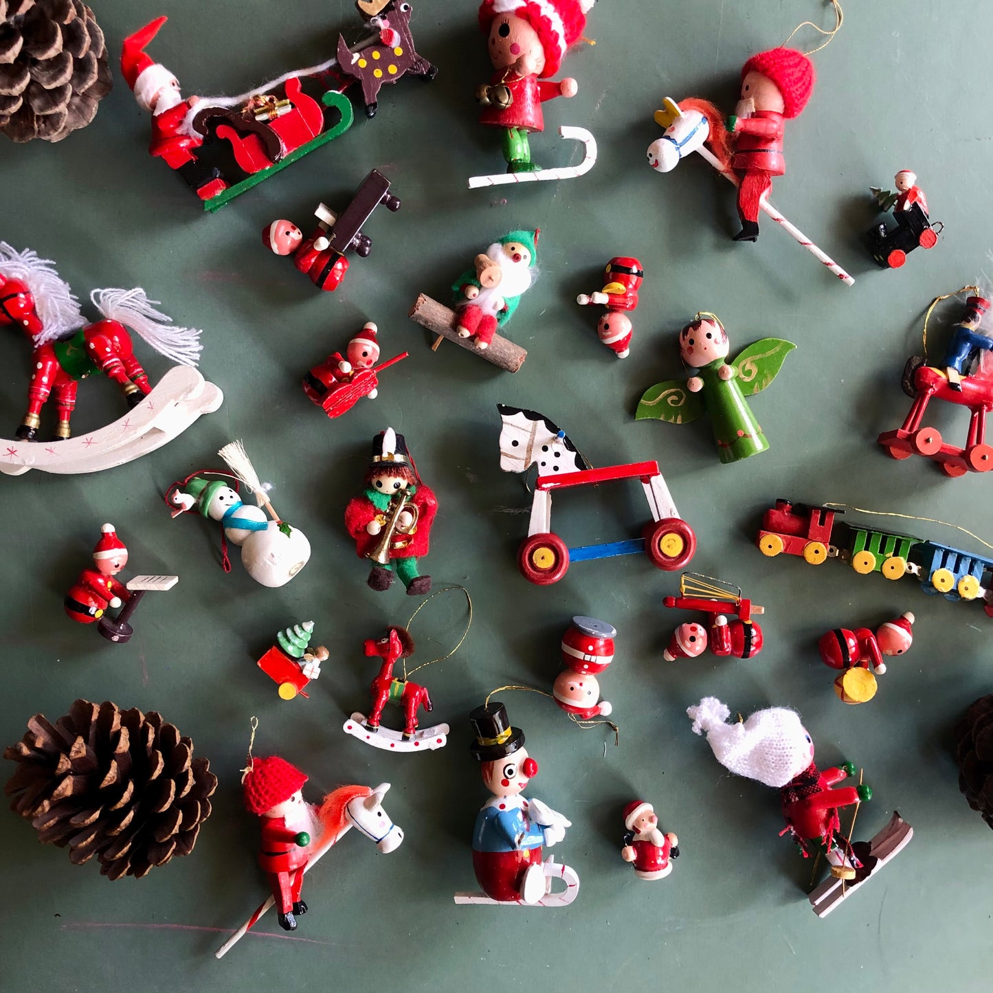 Vintage Wooden Miniature Christmas Ornaments (c.1960s)