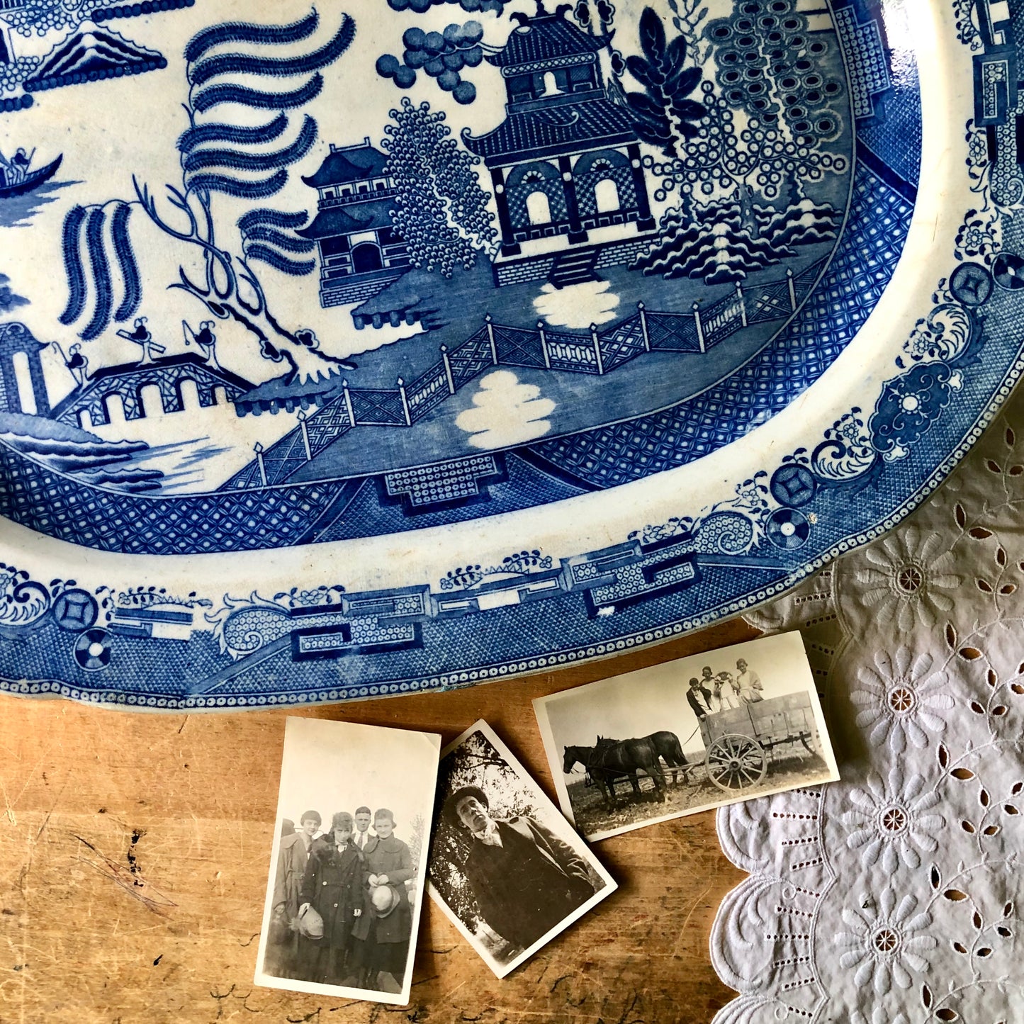 Extra Large Blue Willow Transferware Meat Platter (c.1800s)