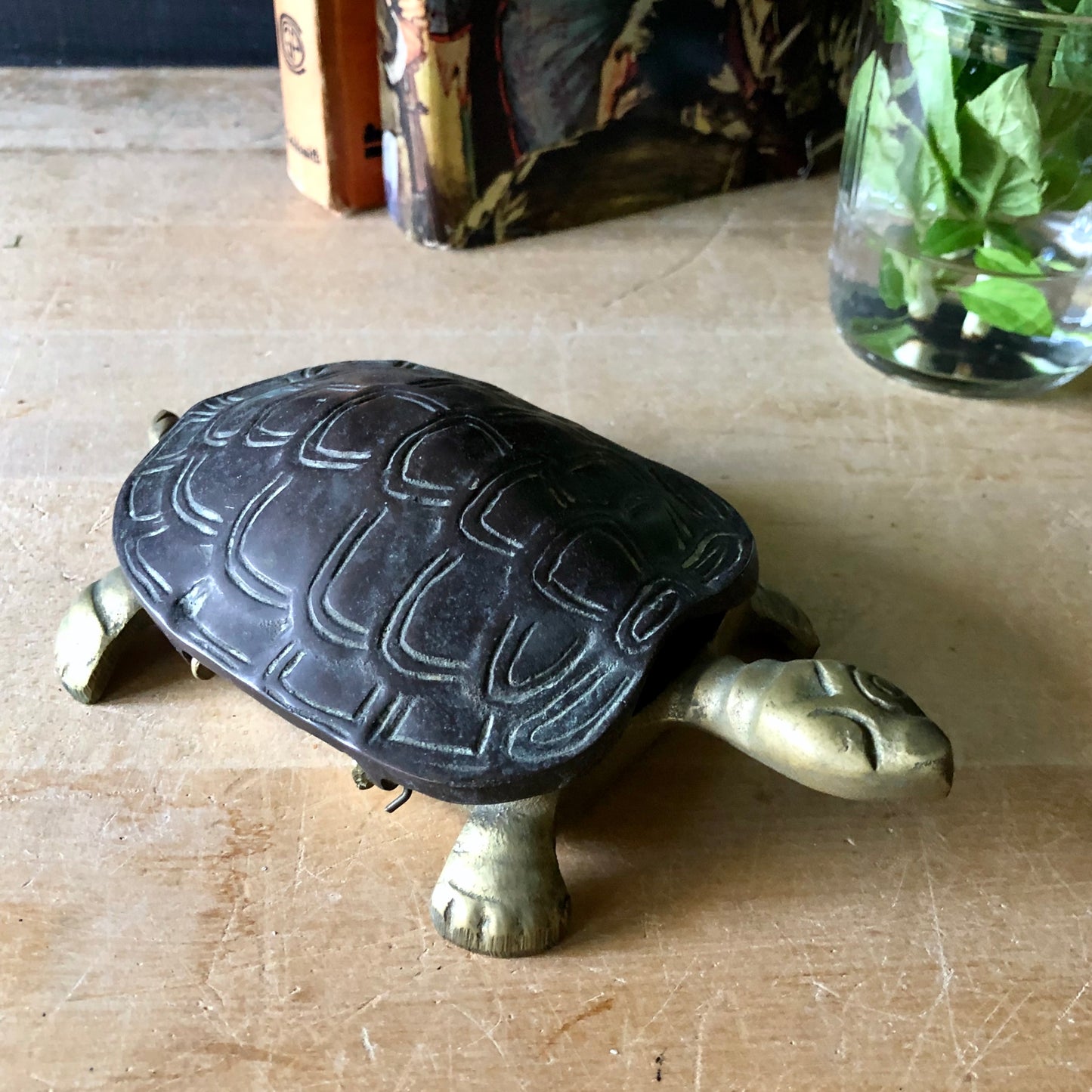 Vintage Brass Turtle Trinket Box (c.1970s)