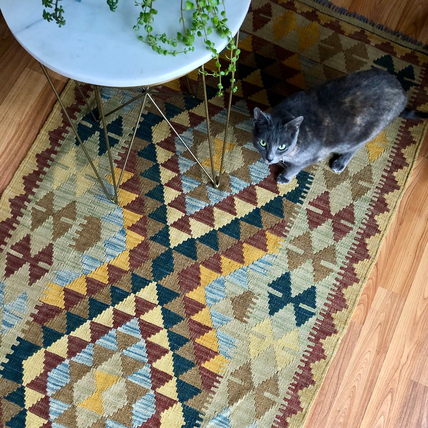 Vintage Turkish Geometric Wool Kilim Rug (c.1980s)