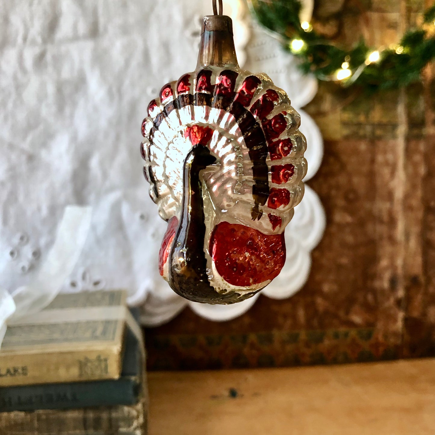 Antique Figural Glass Peacock Ornament (c.1930s)