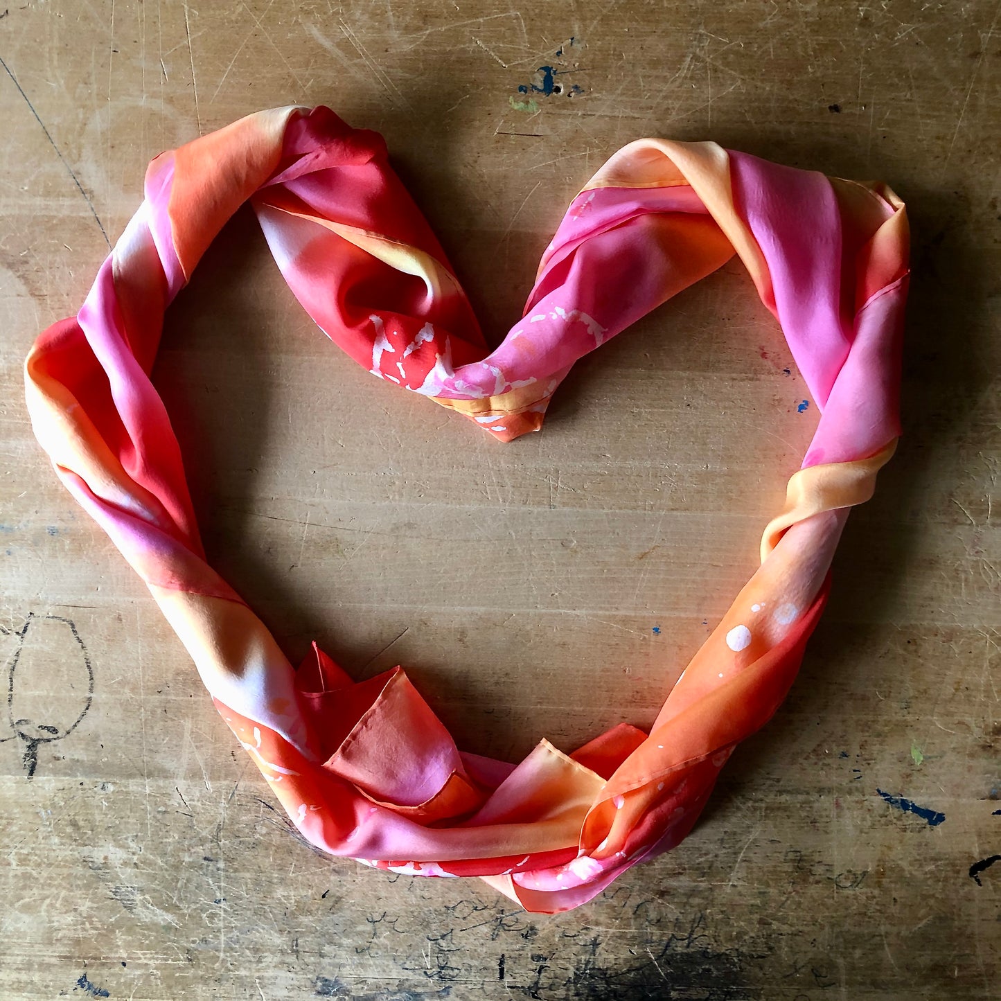 Artisan Hand Dyed Pink Silk Scarf (c.1980s)