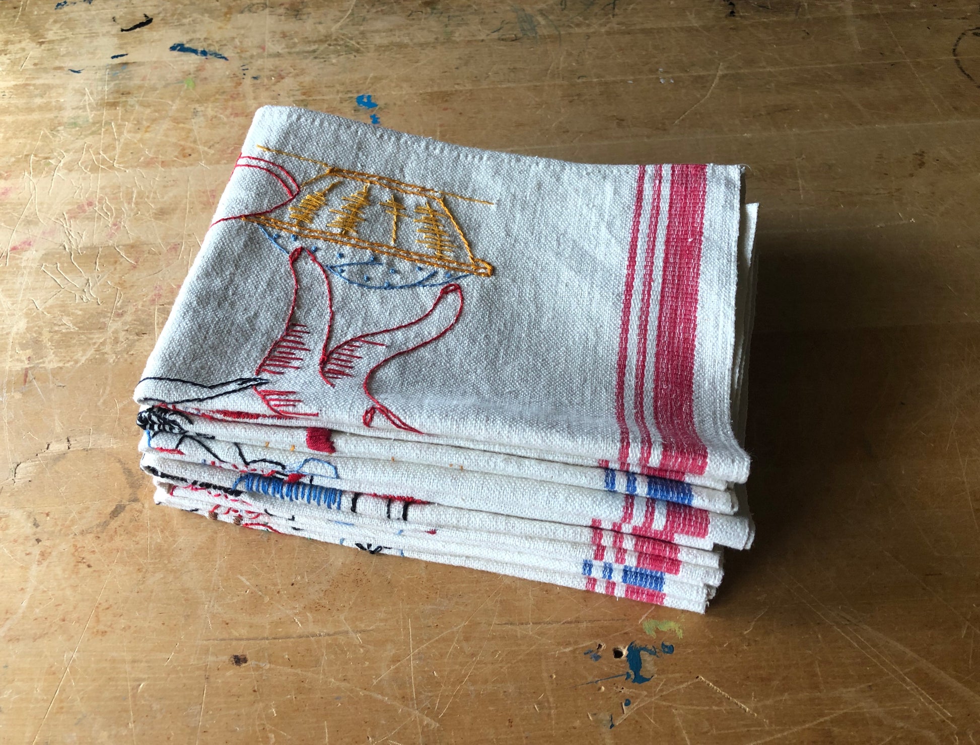 Set of Four Durable Linen tea towels, French kitchen towels