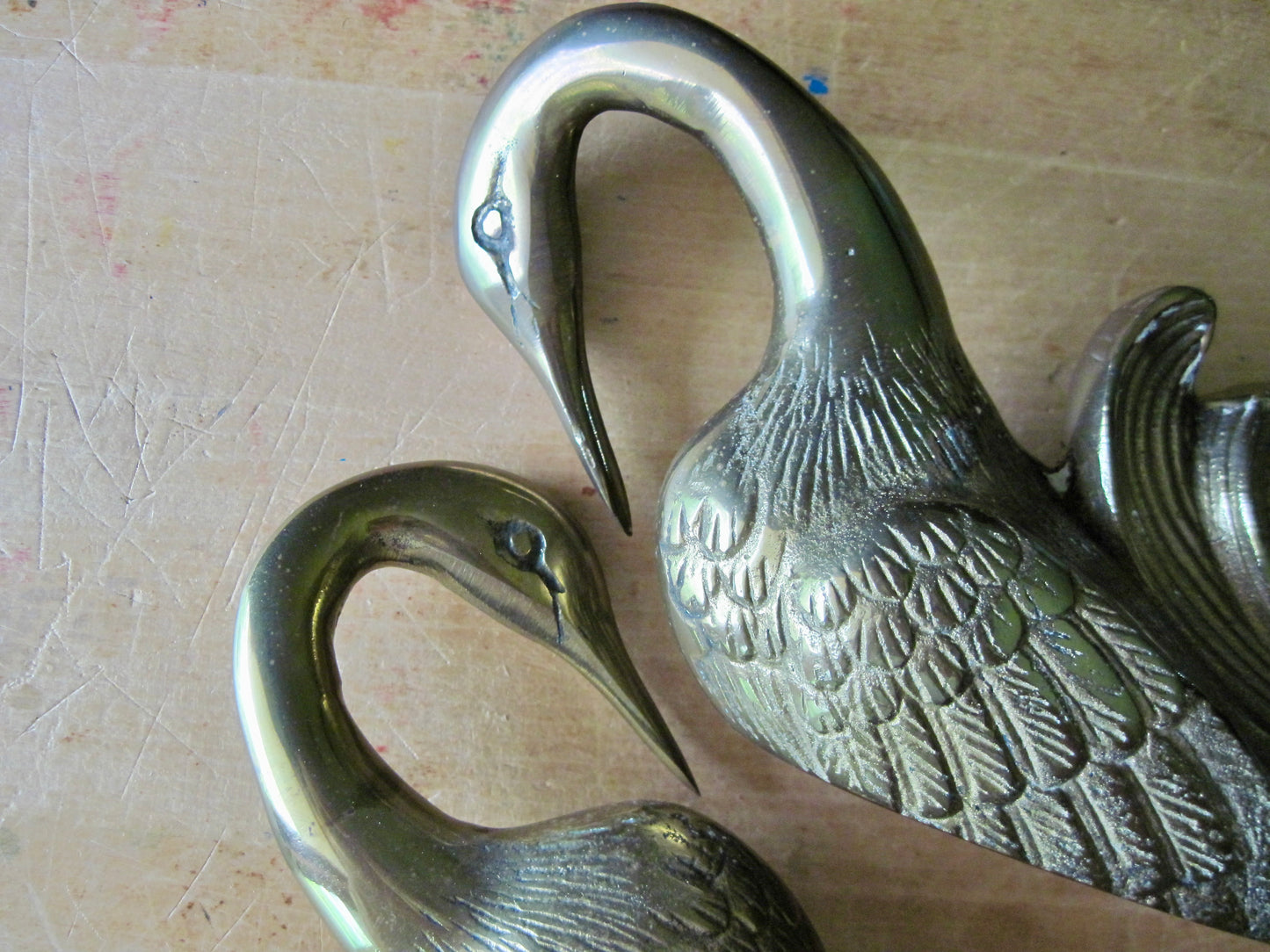 Vintage Brass Swan Bird Bookends (ca.1960s)