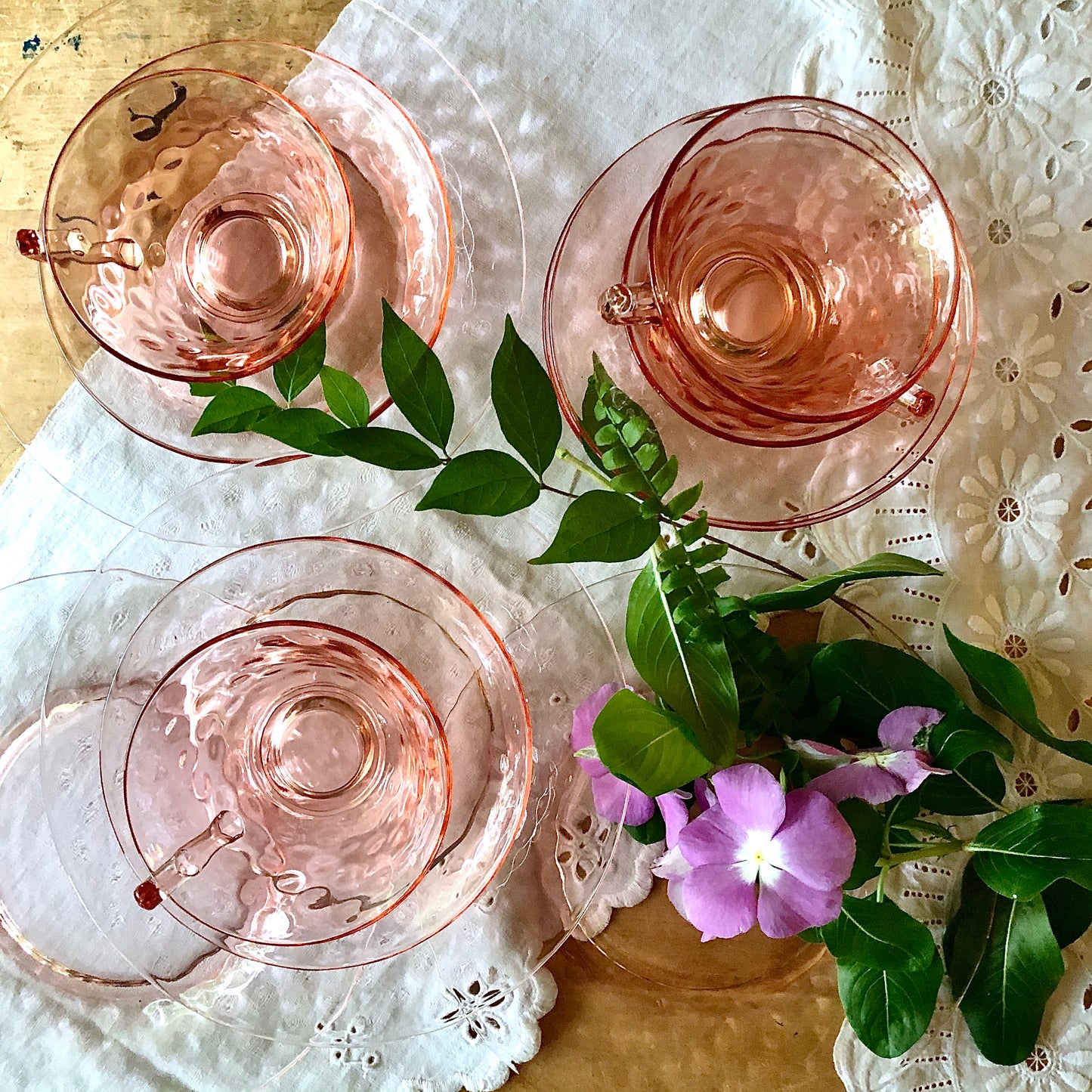 Cambridge Pink Depression Glass Dessert Set, Aero Optic Pattern (c.1930s)