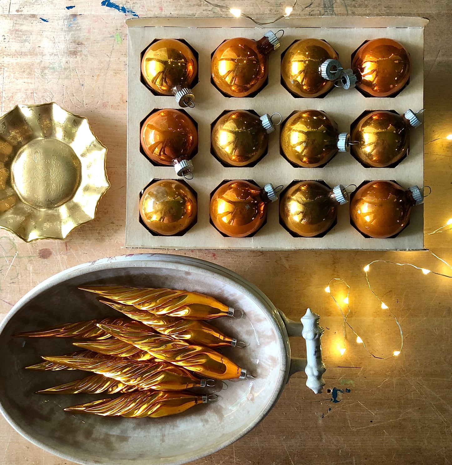 Vintage Gold Christmas Ornaments (c.1950s)