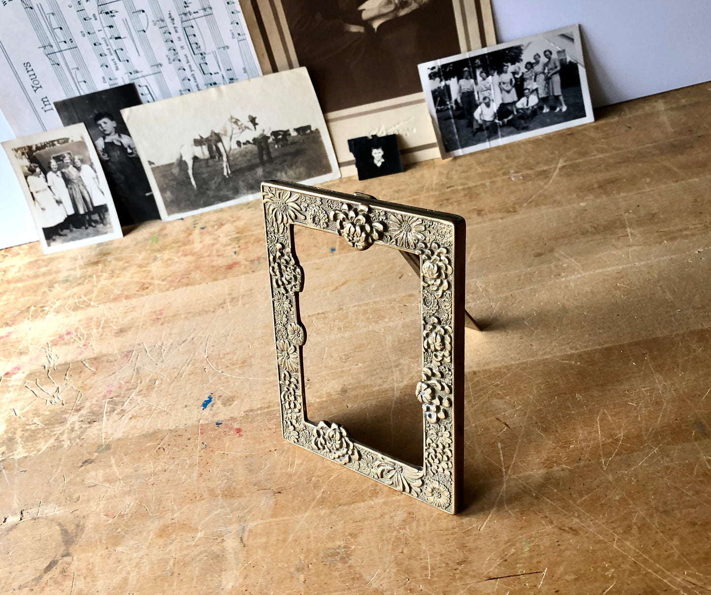 Antique Brass Tabletop Photo Frame (c.1900s)