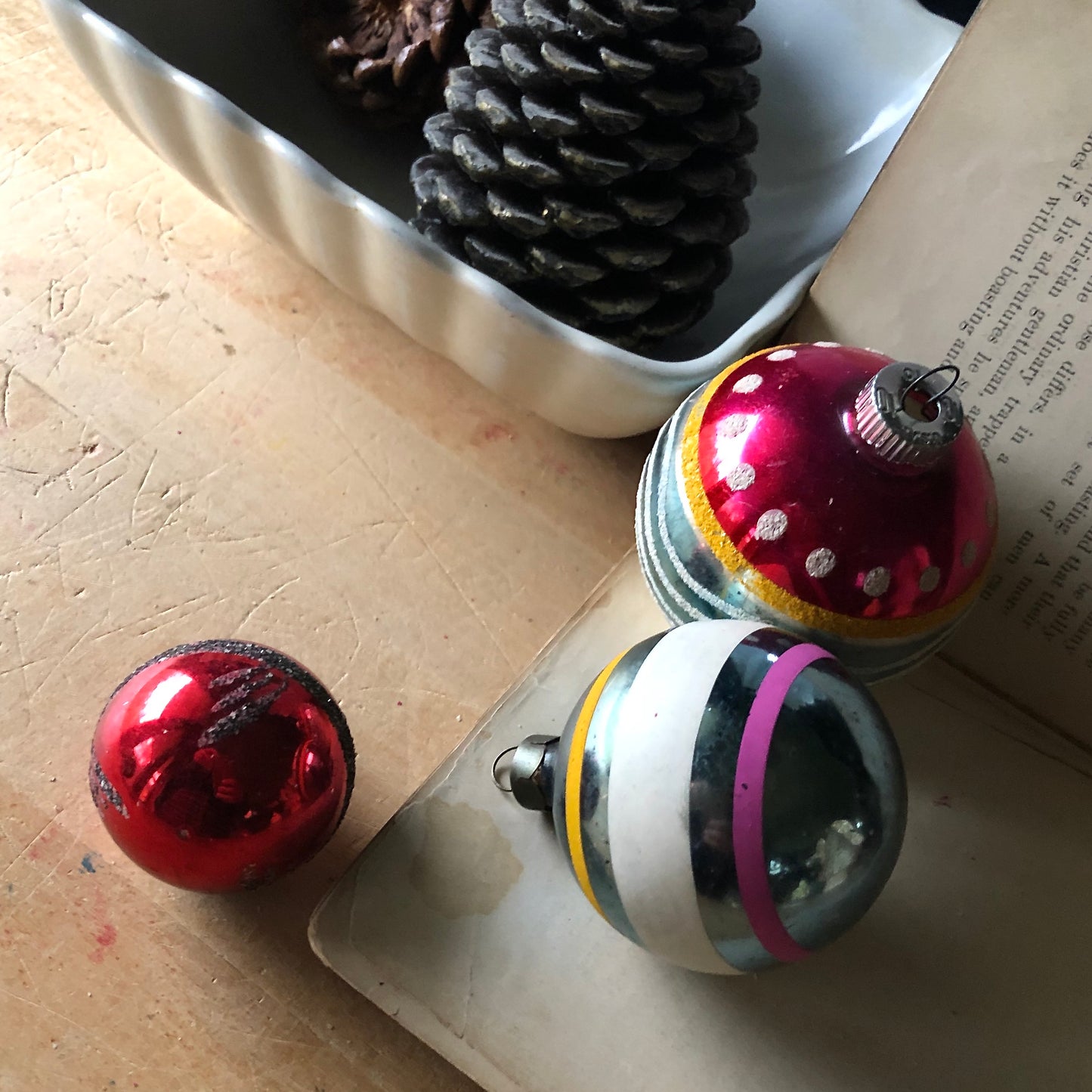 Vintage Striped Glass Ornaments (c.1940s)