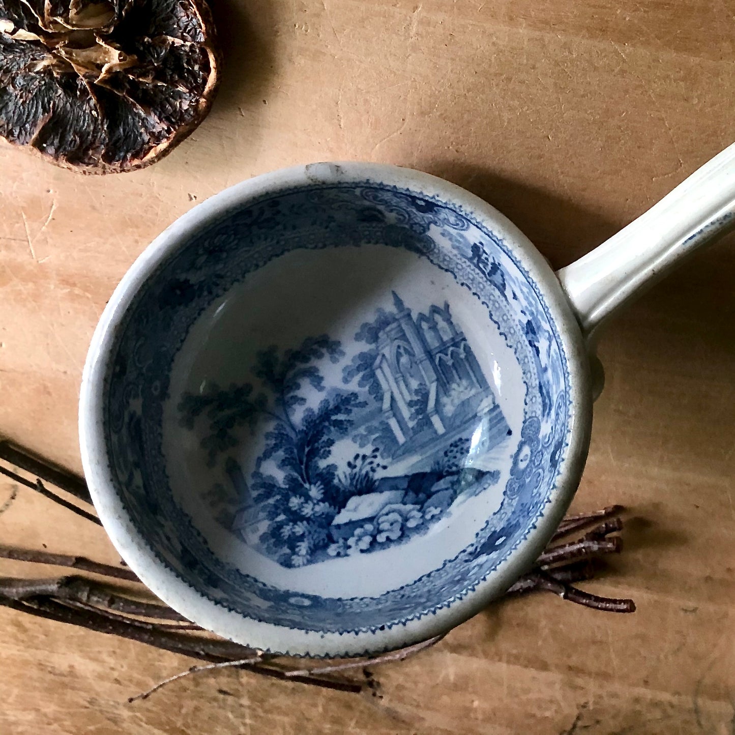 English Blue Transferware Ironstone Ladle (c.19th Century)