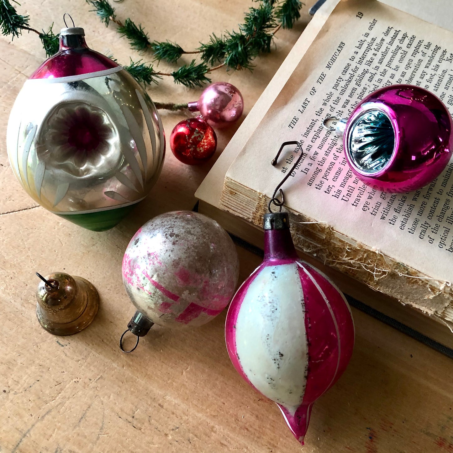 Antique Pink Glass Christmas Ornaments (c.1900s)