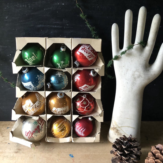 Colorful Stenciled Vintage Glass Ornaments (c.1950s)