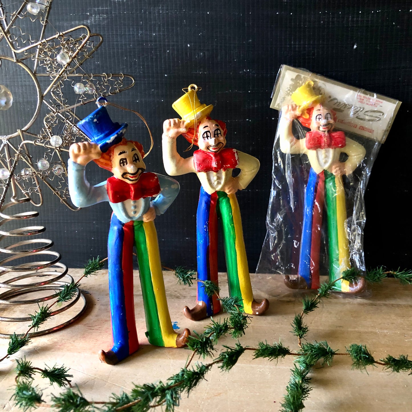 Vintage Silvestri Plastic Clown Ornaments (c.1950s)