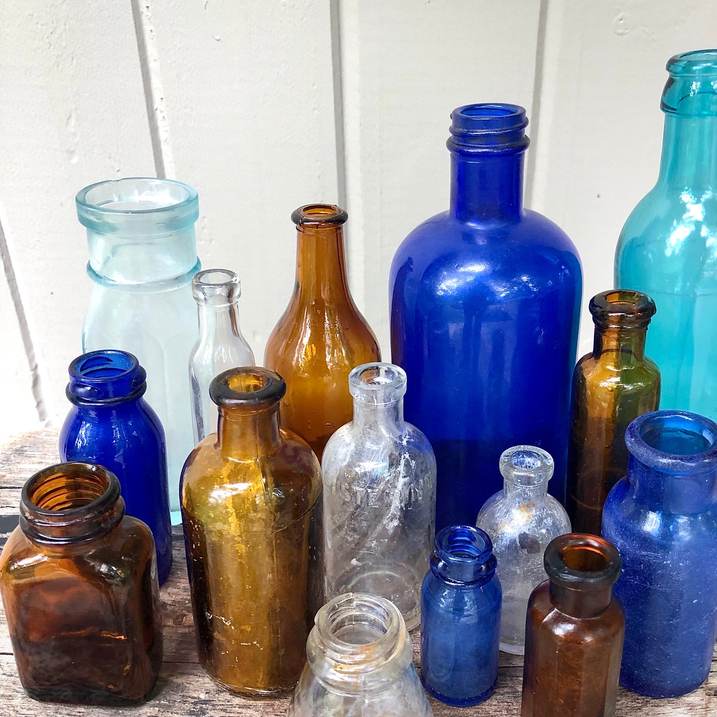 Antique Glass Apothecary Bottles, Set of 16