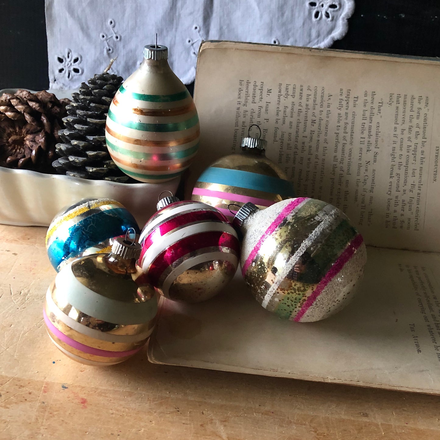 Vintage Striped Glass Ornaments (c.1940s)