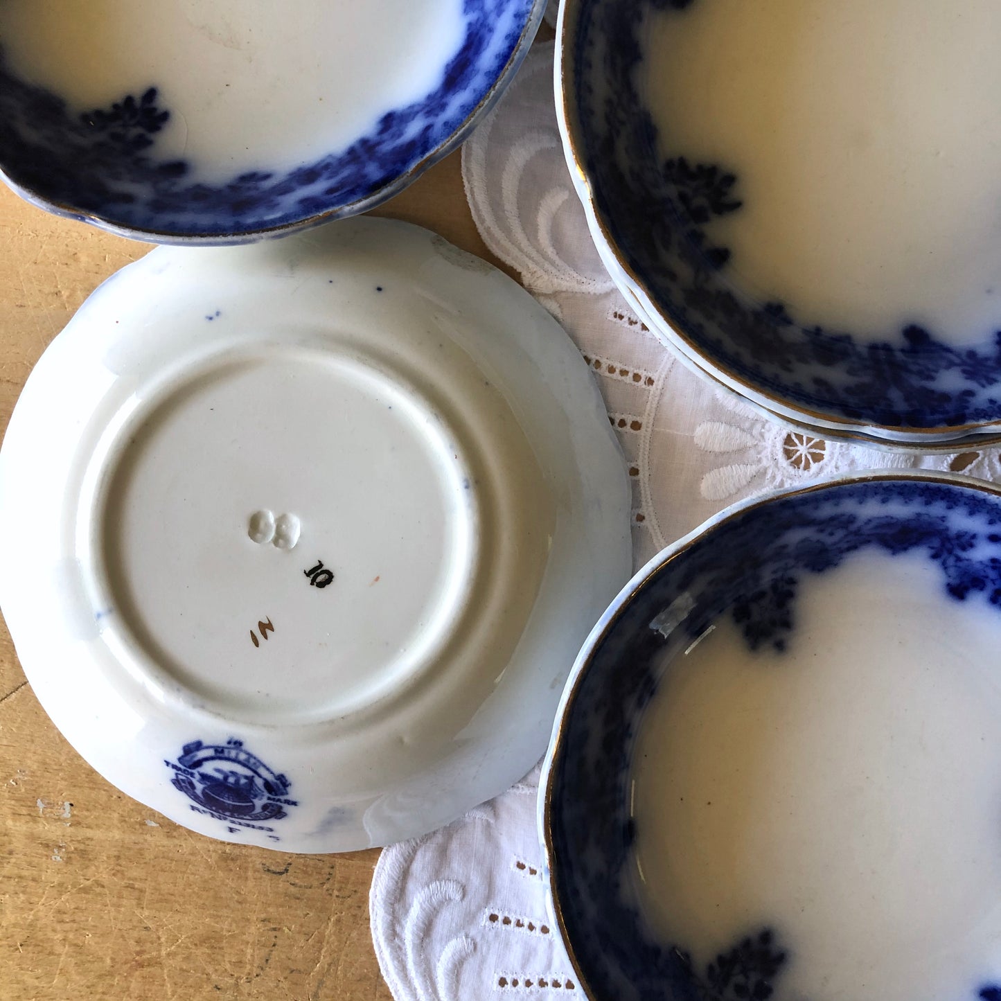 Antique Flow Blue Berry Bowls by WH Grindley & Co. (c.1800s)