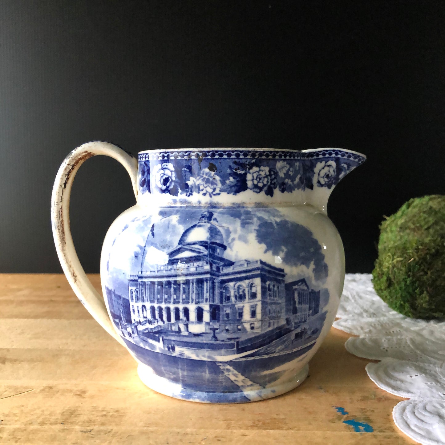 Antique Wedgewood Blue Transferware Pitcher (c.1800s)